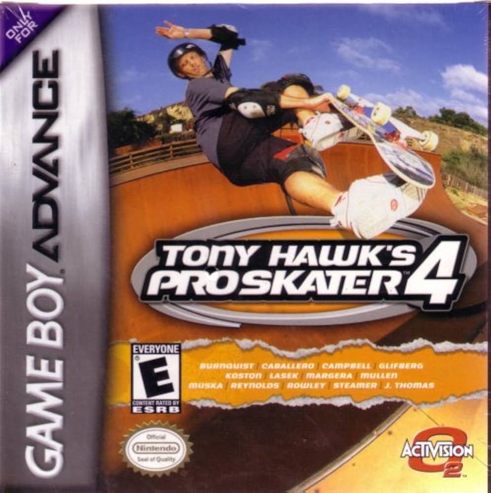 Tony Hawk's Pro Skater 4 for GBA – handheld skateboarding game with iconic tricks and tight controls.
