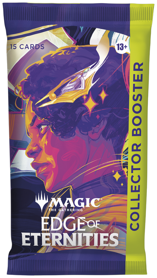 Magic: The Gathering Edge Of Eternities Collector Booster Pack featuring rare foil cards, fantasy artwork, and exclusive c...