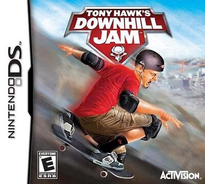 Tony Hawk's DownHill Jam DS game cover, action-packed skateboarding for Nintendo DS, family-friendly sports game