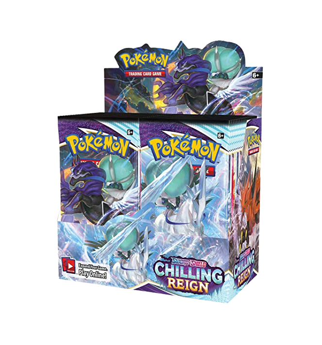 Buy new Chilling Reign Booster Box, featuring rare Pokémon cards, sealed collector's item, perfect for gamers and collectors.