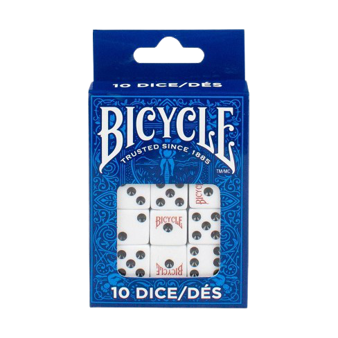 Bicycle 10 Dice Pack in vibrant assorted colors, standard size for board games and teaching math