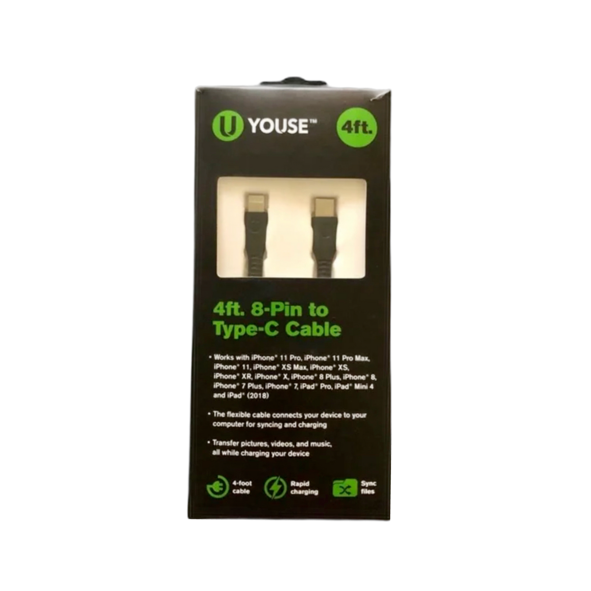 6ft Lightning to USB-C Cable in durable braided black nylon for fast charging iPhone models
