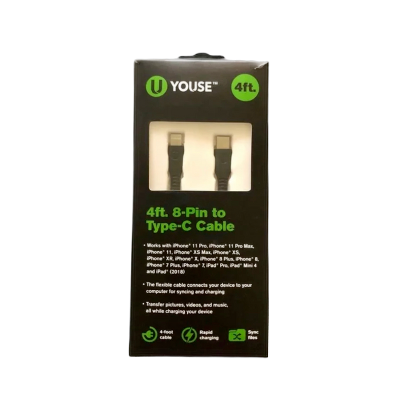 6ft Lightning to USB-C Cable in durable braided black nylon for fast charging iPhone models