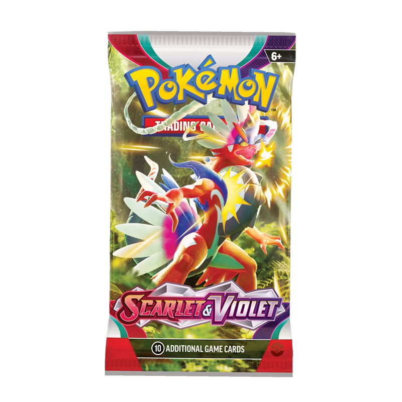 New Scarlet & Violet Booster Pack featuring latest Pokémon cards, vibrant packaging, unopened