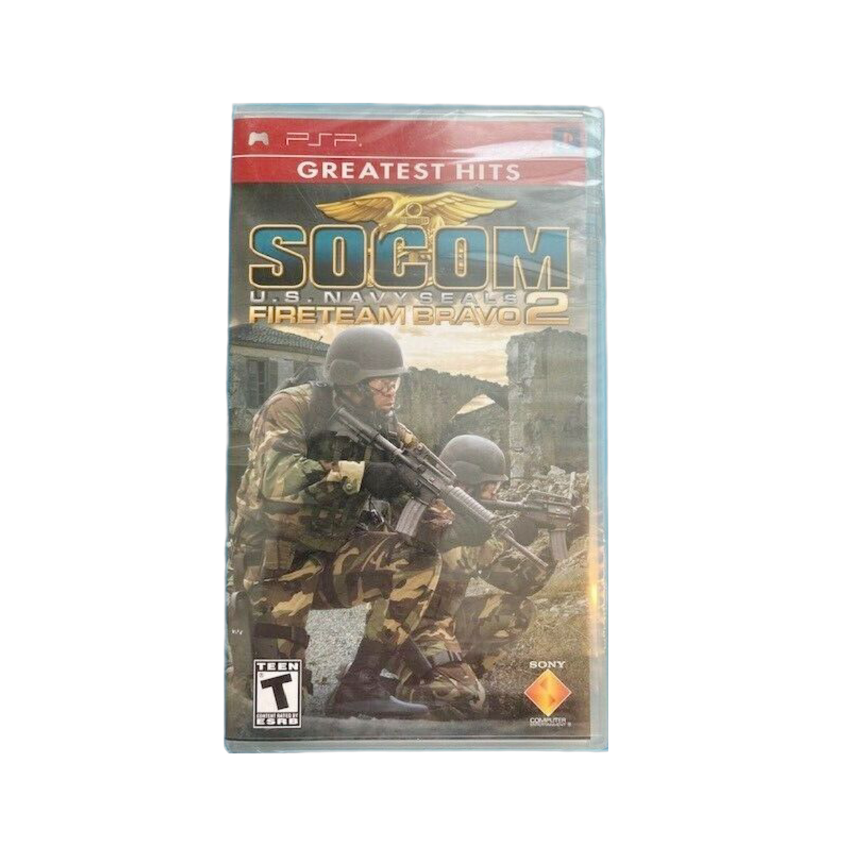 PSP game SOCOM Fire Team Bravo 2 cover art featuring tactical military action for handheld gaming enthusiasts
