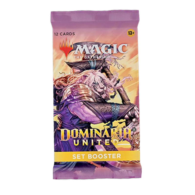 New Dominaria United Set Booster pack, latest Magic: The Gathering expansion, sealed and unopened