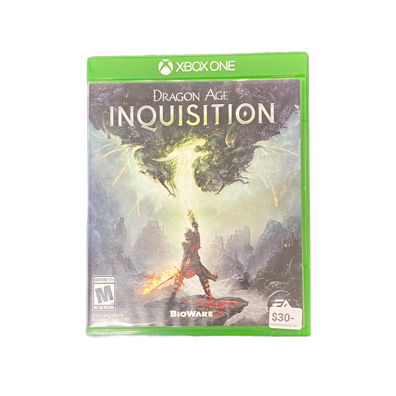 Dragon Age Inquisition XBOX One game cover, epic fantasy RPG for console gaming enthusiasts