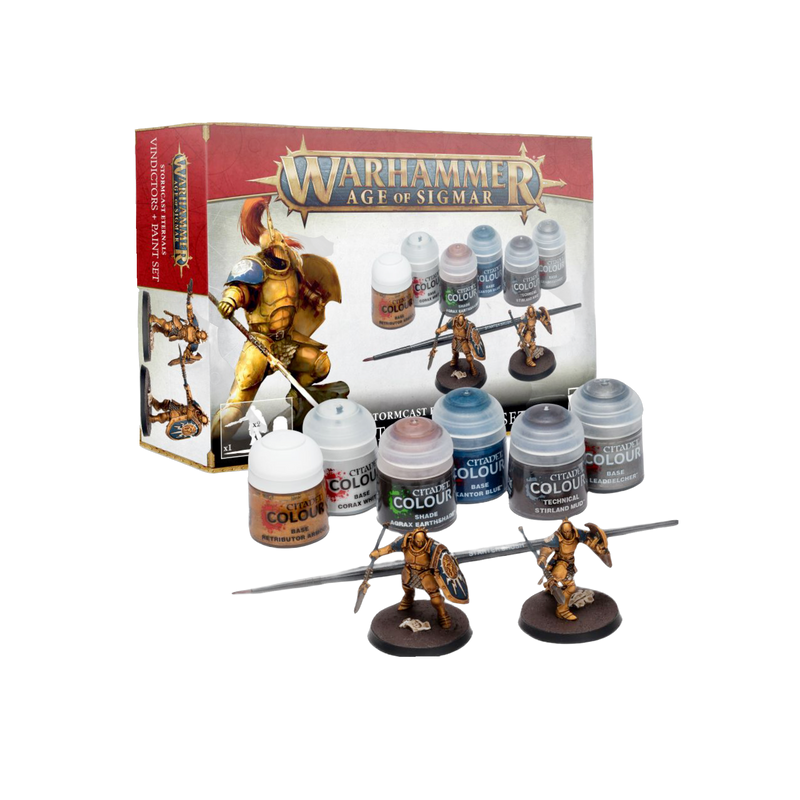 Warhammer 40k Stormcast Eternals Vindictors + Paints Set, complete hobby kit with miniatures and essential colors