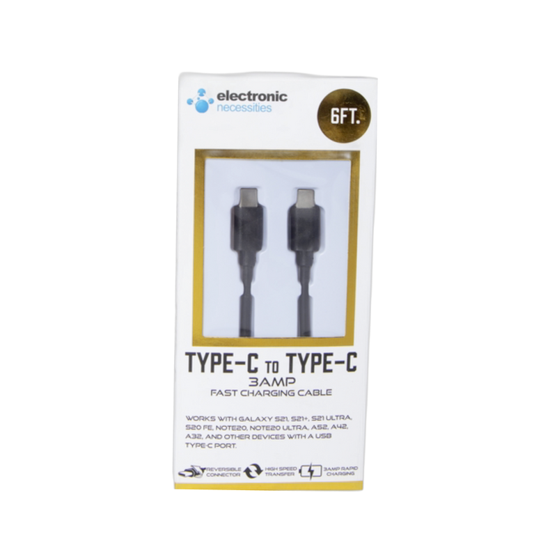 Buy durable 6ft USB-C to USB-C Cable in black, high-speed charging and data transfer, nylon braided