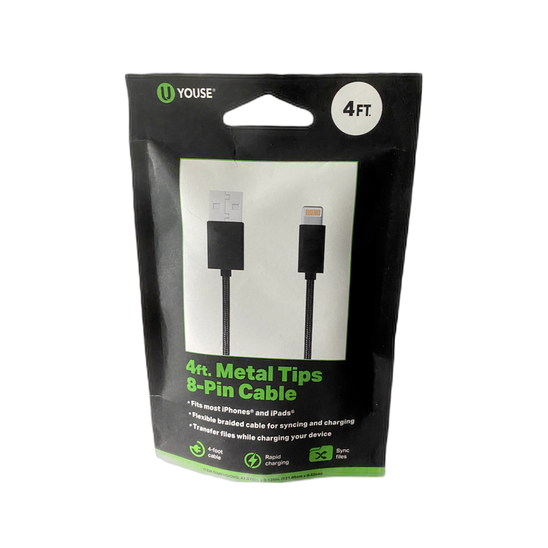 6ft Lightning to USB Cable in durable braided black nylon for fast charging, Apple MFi certified