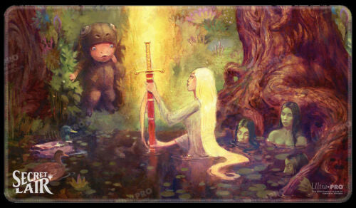 Ultra-Pro Playmat in vibrant red with non-slip rubber base, durable for competitive gaming, 24x14 inches