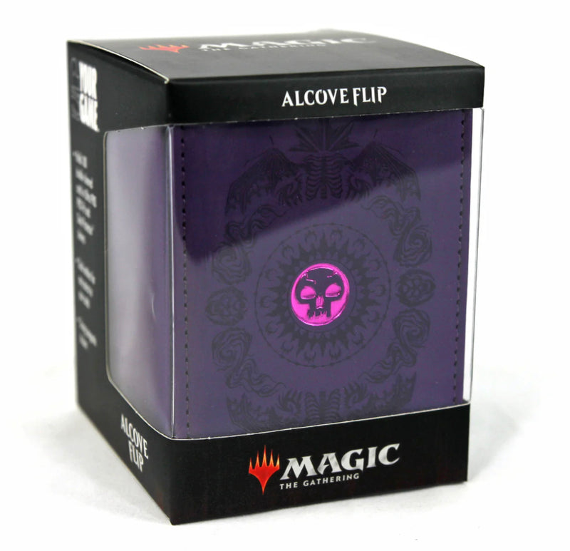 Black Official Alcove Flip 100 Card Deck Box, Leatherette Material, Secure Magnetic Closure for Card Gamers