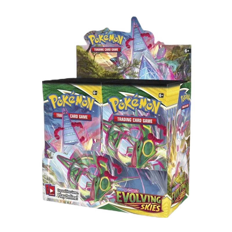 Buy now Evolving Skies Booster Box | New, sealed Pokémon card pack, vibrant artwork, collectible edition
