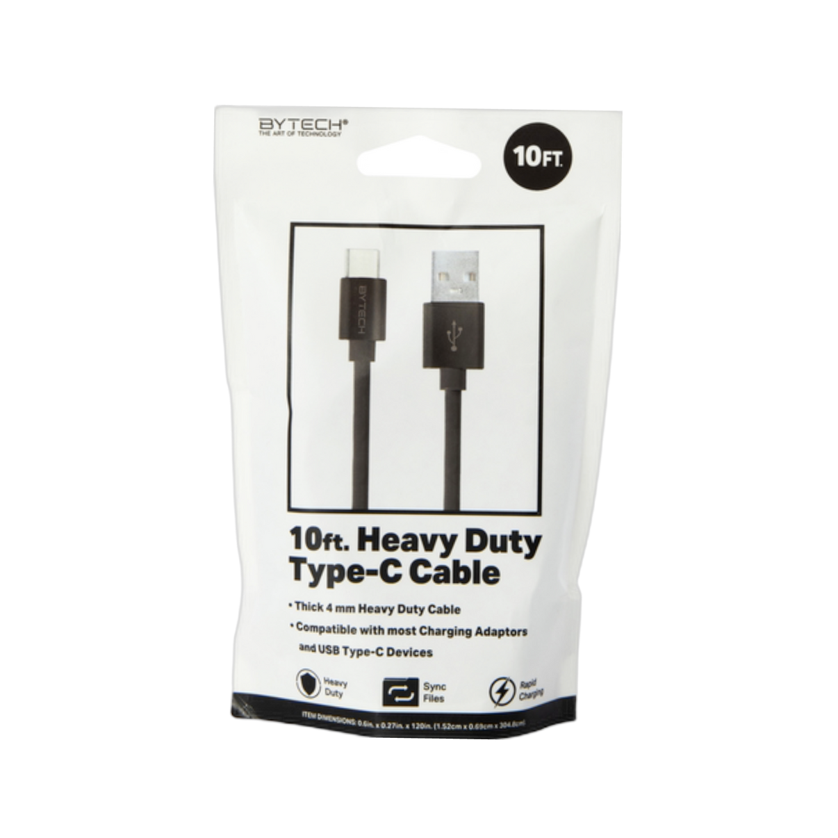 6ft USB-C to USB Cable in durable braided black nylon for fast charging and data transfer