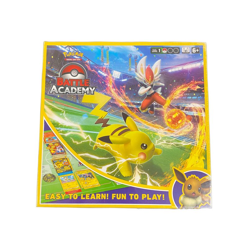 Pokemon Battle Academy TCG Game starter set with Pikachu and Charizard cards, strategy guide included