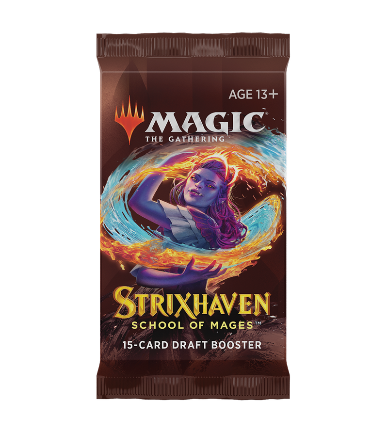 Buy new Strixhaven Booster Pack for draft play, featuring exclusive Magic: The Gathering cards in vibrant packaging